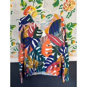 Eldon V-neck sweater -- Leafy tropics -- size small